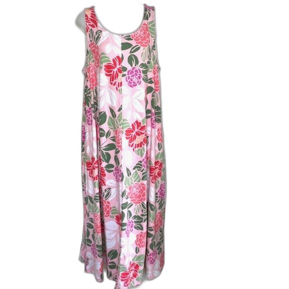 CUDDL DUDS PINK FLORAL KNIT MAXI DRESS PETITE SIZE LARGE with POCKETS - Picture 3 of 11